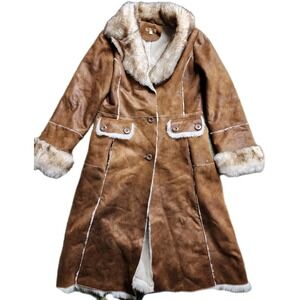 Wilson's Leather Coat Brown Faux Fur Trim Women's Size M Faux Vegan Leather